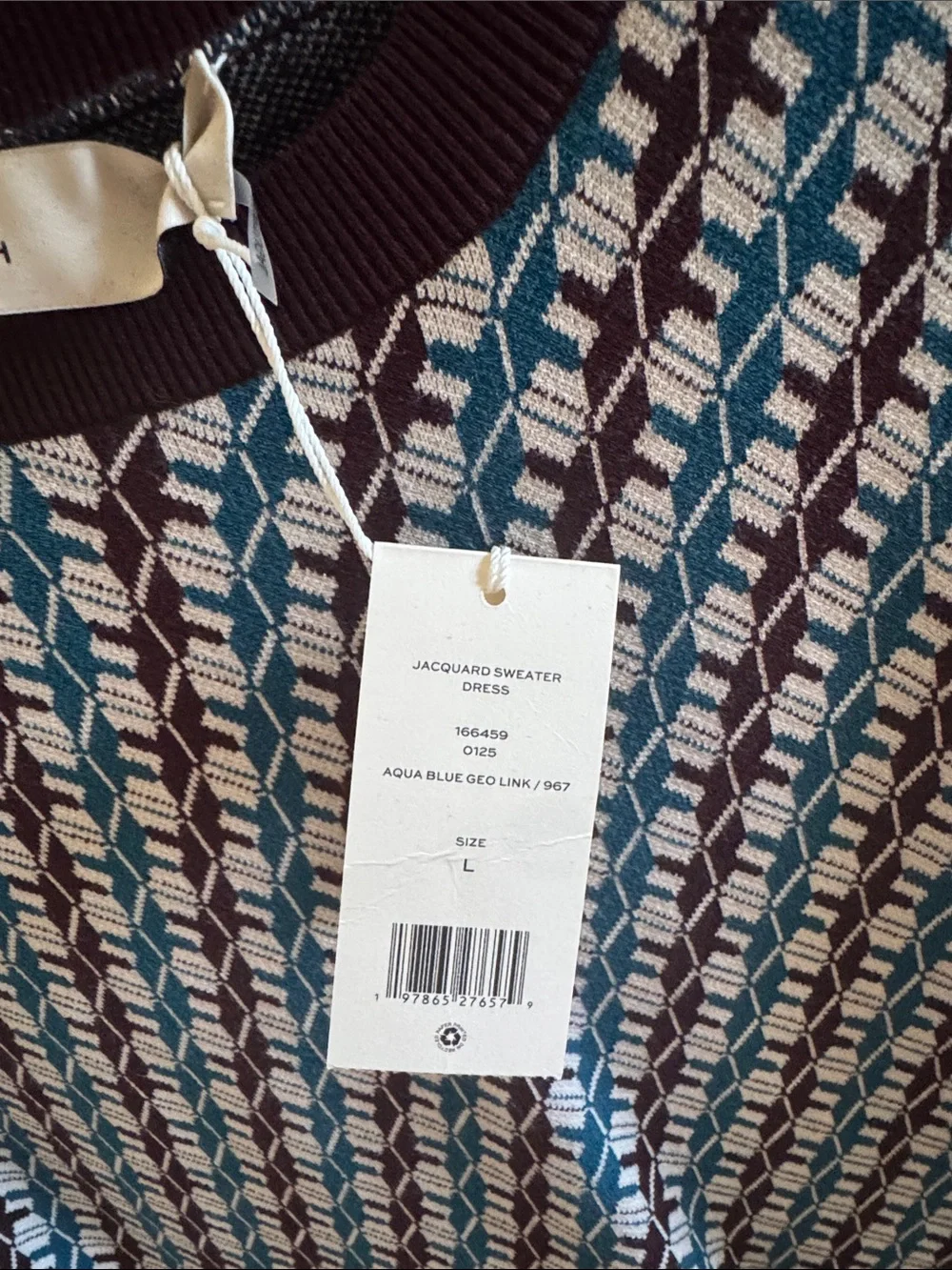 Tory Burch Geometric Sweater Dress in Aqua Blue and Brown